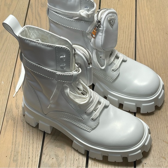 Prada Monolith Mini Bag Lug Sole Combat Boot SZ 9 US Mens Logo Pouch Ankle Black - Picture 4 of 14